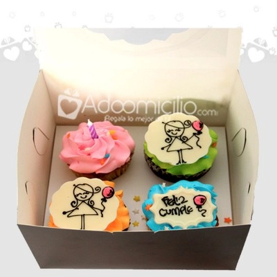 Regalos en Medellín Cupcakes x 4 Unds diseño colorido Pedido Con Dos Días De Anticipación
