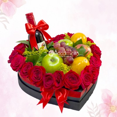 Arreglo Frutal Con Rosas Y Vino Para El Día De La Madre A Domicilio En Medellín 
