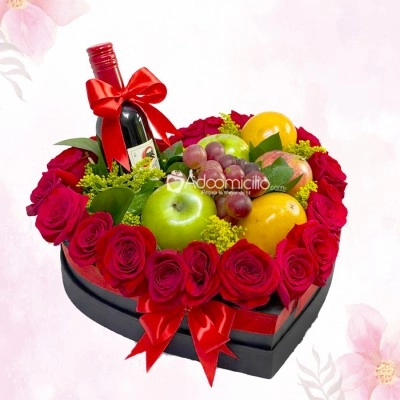 Arreglo Frutal Con Rosas Y Vino Para El Día De La Madre A Domicilio En Medellín 