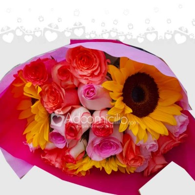 Bouquet De Rosas Y Girasoles Para Amor Y Amistad A Domicilio En Cali 