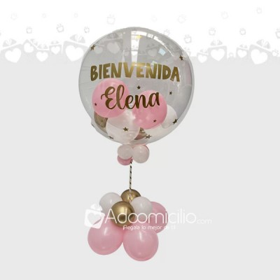 Arreglo de Globo Transparente Personalizado con Base de Globos Rosada Regalos a Domicilio en Bogotá