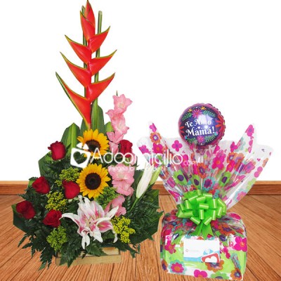  Regalos día de la madre a domicilio en Cali Desayuno con arreglo floral pequeño