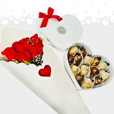 Bouquet De Rosas Y Caja De Fresas Con Chocolate Para El Día De La Mujer A Domicilio En Cali Pedido Con Un Día De Anticipación 