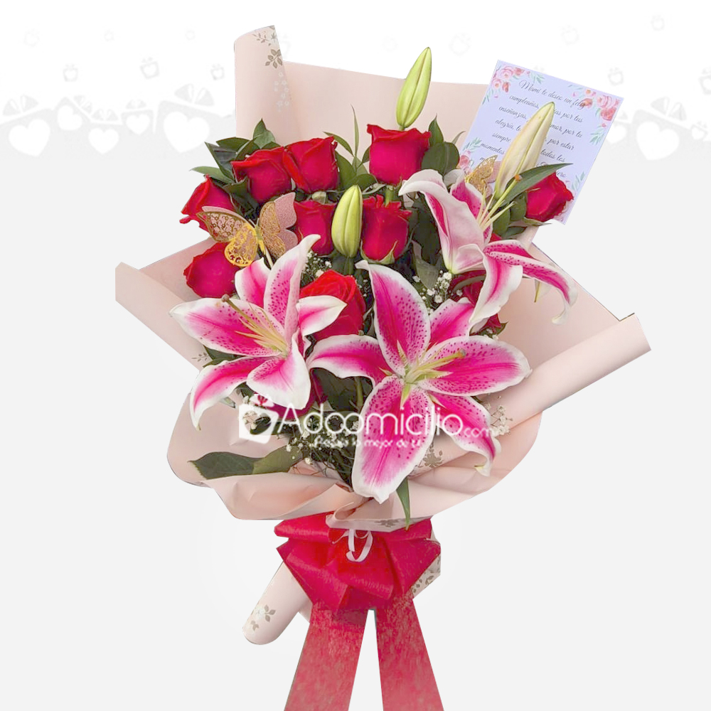 Lirios Y Rosas En Bouquet A Domicilio En Bogotá Pedido Con Un Día De Anticipación 