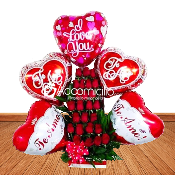 Flores amor y amistad a domicilio en Cali Arreglo de 5 globos de amor y 30 rosas