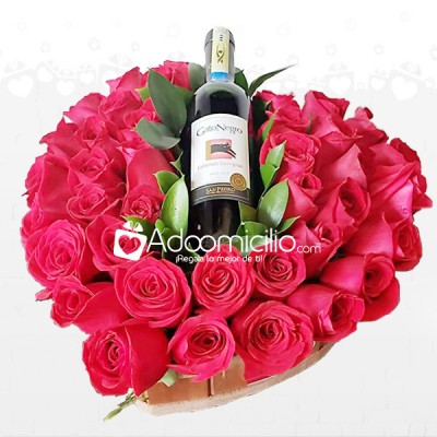 Rosas San Valentin Arreglos Florales A Domicilio En Cali Corazón Rosas Y Vino