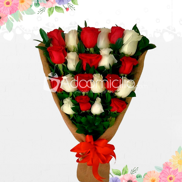 Bouquet De Rosas Rojas Y Blancas x 20 Regalos Dia De La Mujer A Domicilio En Cali