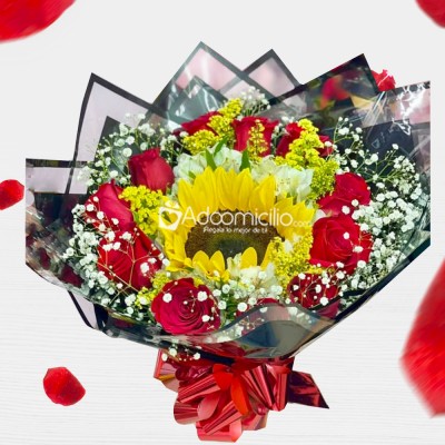Bouquet De Rosas Y Girasol Para San Valentín A Domicilio En Barranquilla Pedido Con Un Día De Anticipación 