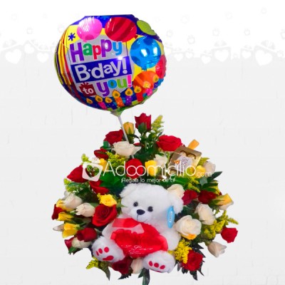 Regalos De Amor Arreglo Floral De Rosas x 60 Con Globo Y Peluche A Domicilio En Barranquilla