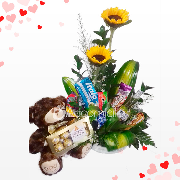 Regalos Para Amor Y Amistad Ancheta Peluche, Chocolates, Dulces Y Girasoles A Domicilio En Barranquilla