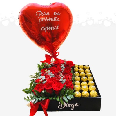 Caja Encantada de Rosas y Ferrero Regalo De Amor Y Amistad En Bogotá Pedido Con 1 Dia De Anticipación