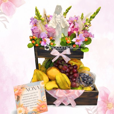 Regalo Frutal Con Flores Y Virgen A Domicilio En Bogotá Pedido Con Un Día De Anticipación