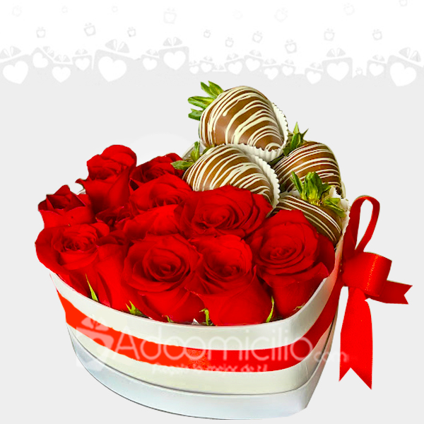Corazón De Rosas Y Fresas Con Chocolate A Domicilio En Armenia Pedido Con Un Día De Anticipación