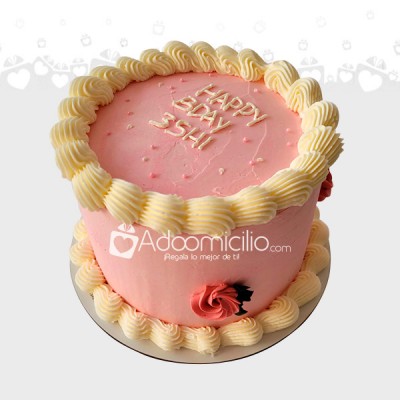 Pastel de cumpleaños temático flores rosa 10 a12 Porciones Domicilio en Mexico 