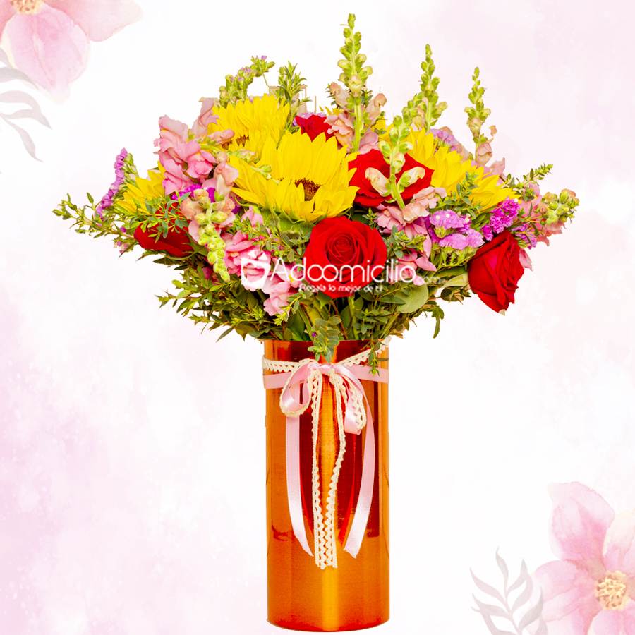 Florero Con Rosa Y Girasoles Para Mamá A Domicilio En Medellín 