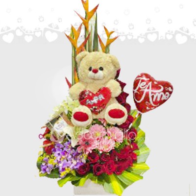 Arreglo  Floral  con peluche regalo para mujer en san valentin