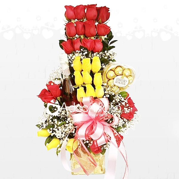 Rosas En San Valentin Con Vino y Chocolates A Domicilio En Cali Arreglo Floral